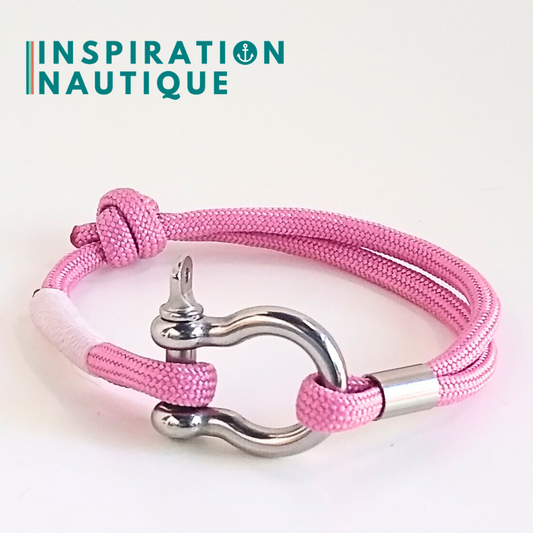 Bracelet marin avec manille en paracorde 550 et acier inoxydable, ajustable, Lavande rose, surliure blanche, Medium