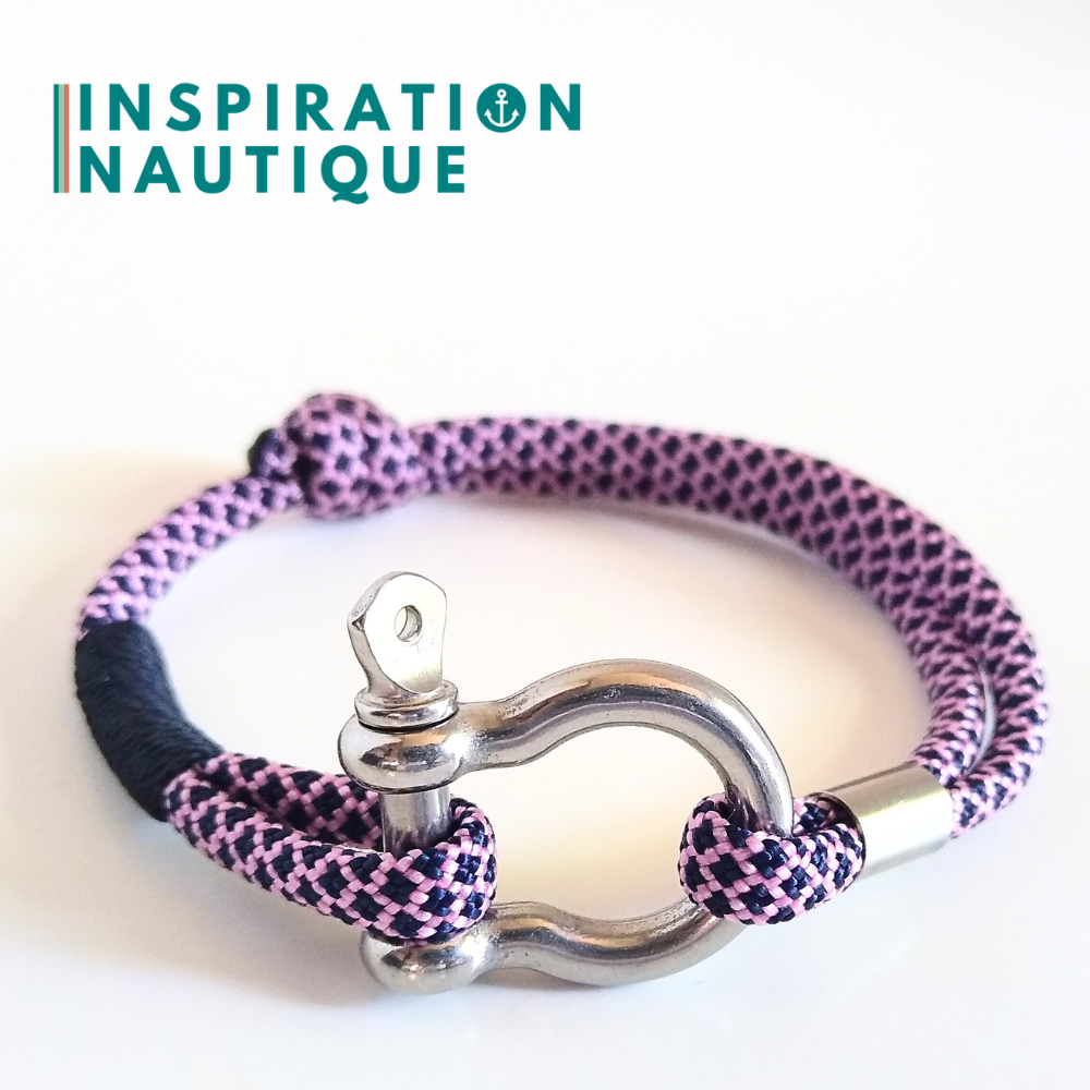 Bracelet marin avec manille en paracorde 550 et acier inoxydable, ajustable, Rose et marine, diamants