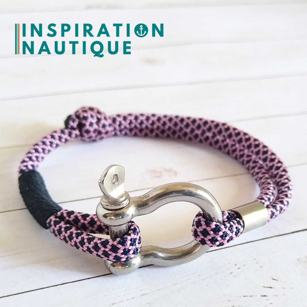 Bracelet marin avec manille en paracorde 550 et acier inoxydable, ajustable, Rose et marine, diamants