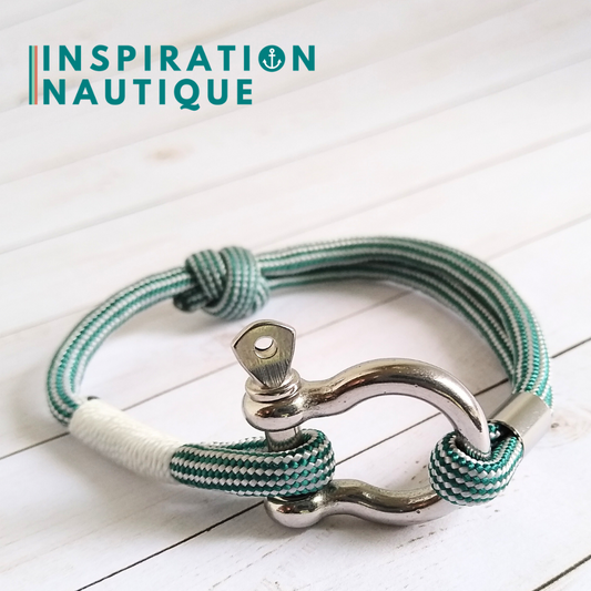 Bracelet marin avec manille en paracorde 550 et acier inoxydable, ajustable, Sarcelle et blanc ligné