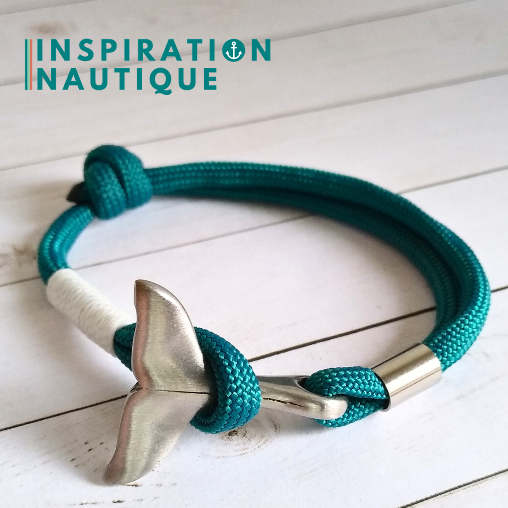 Bracelet marin avec queue de baleine en paracorde 550 et acier inoxydable, ajustable,  Sarcelle doux