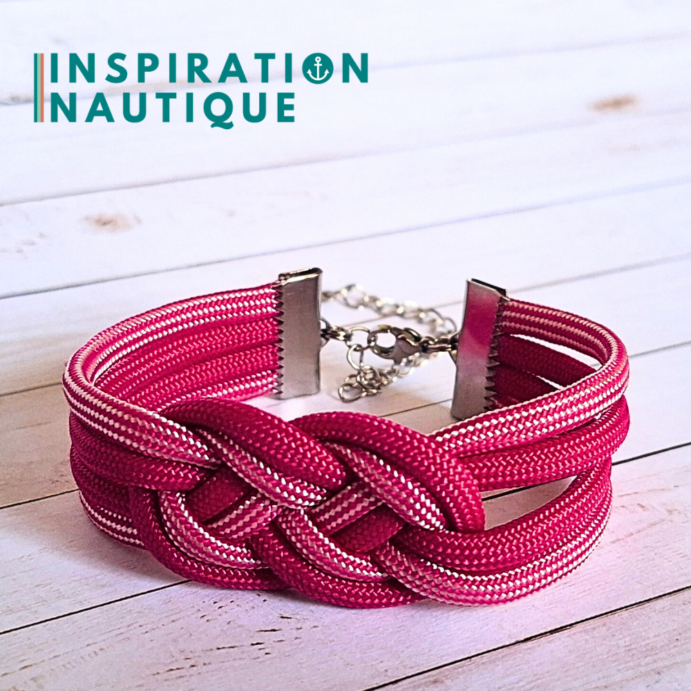 Bracelet marin avec noeud de carrick double, en paracorde 550 et acier inoxydable, Fuchsia, et fuchsia et blanc ligné