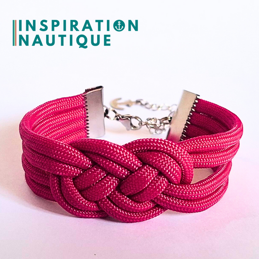 Bracelet marin avec noeud de carrick double, en paracorde 550 et acier inoxydable, Fuchsia, Medium