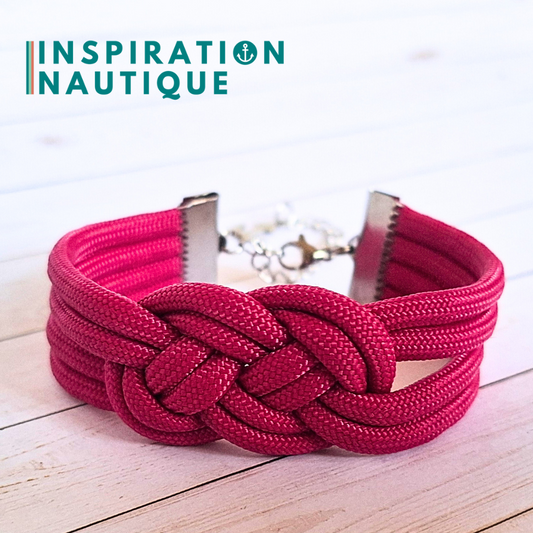 Bracelet marin avec noeud de carrick double unisexe, en paracorde 550 et acier inoxydable, Fuchsia