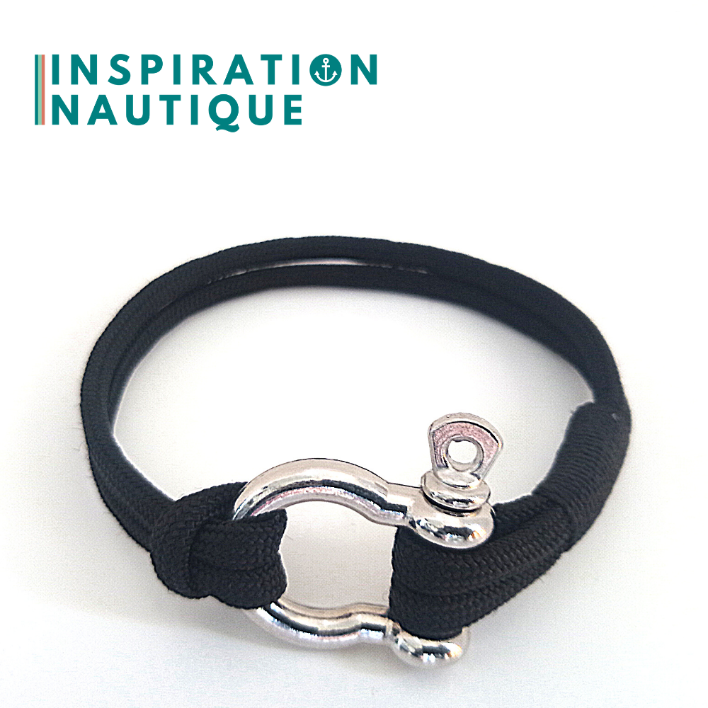 Bracelet marin avec manille en paracorde 550 et acier inoxydable, Noir