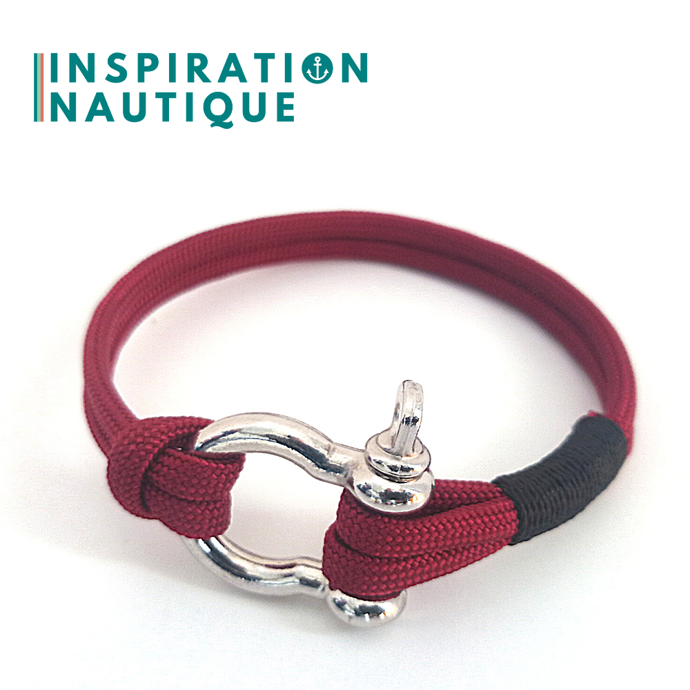 Marine bracelet with shackle for men or women in 550 paracord and stainless steel, Burgundy