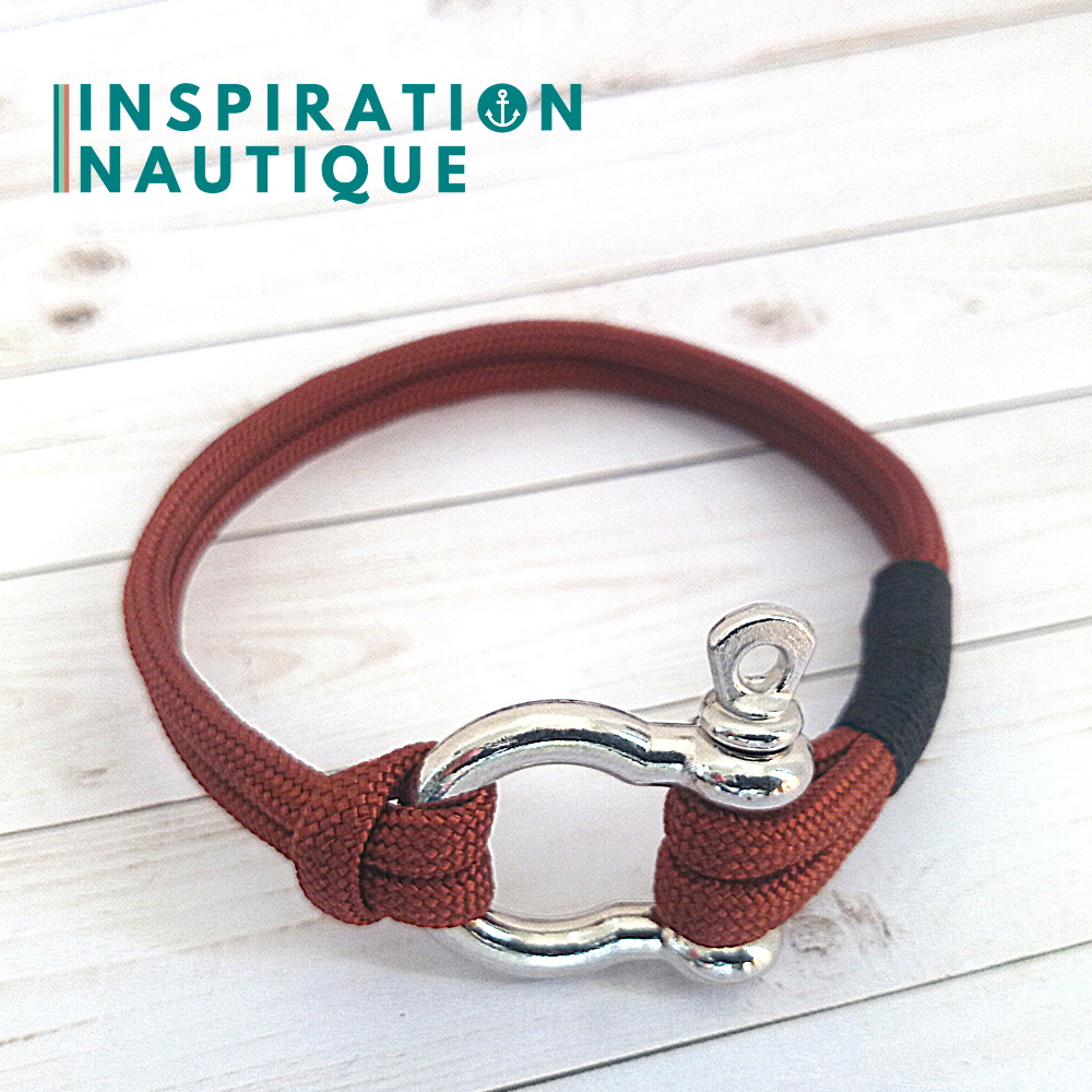 Bracelet marin avec manille en paracorde 550 et acier inoxydable, Rouille, surliure noire, Medium