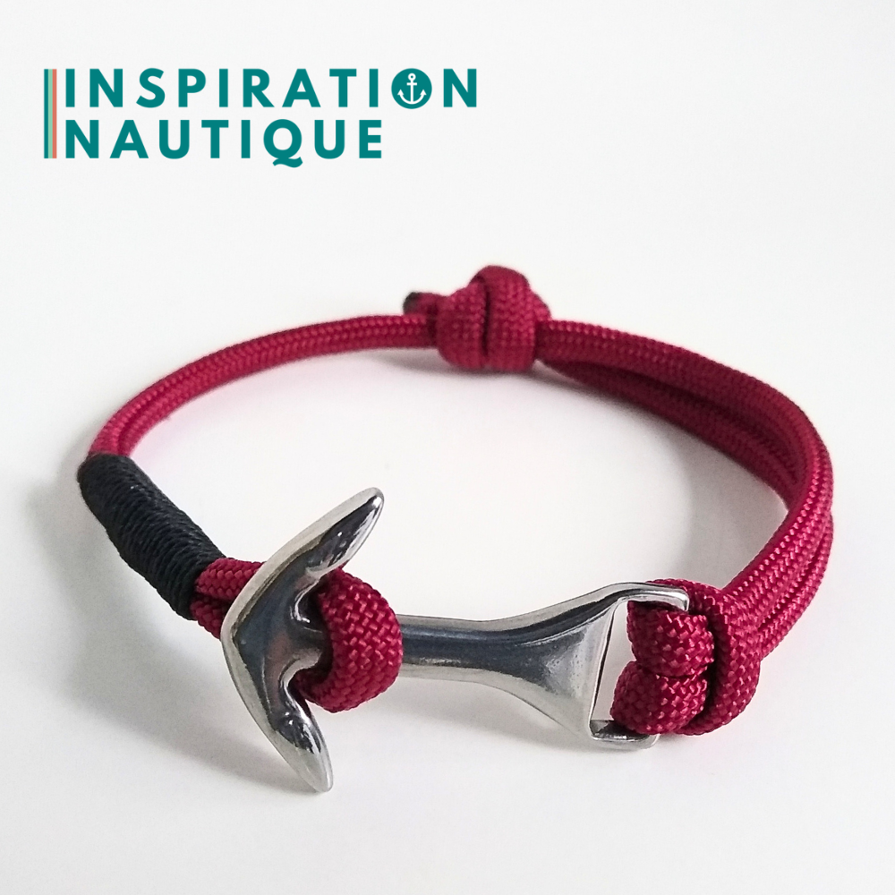 Bracelet marin avec ancre moyenne en paracorde 550 et acier inoxydable, ajustable, Bourgogne