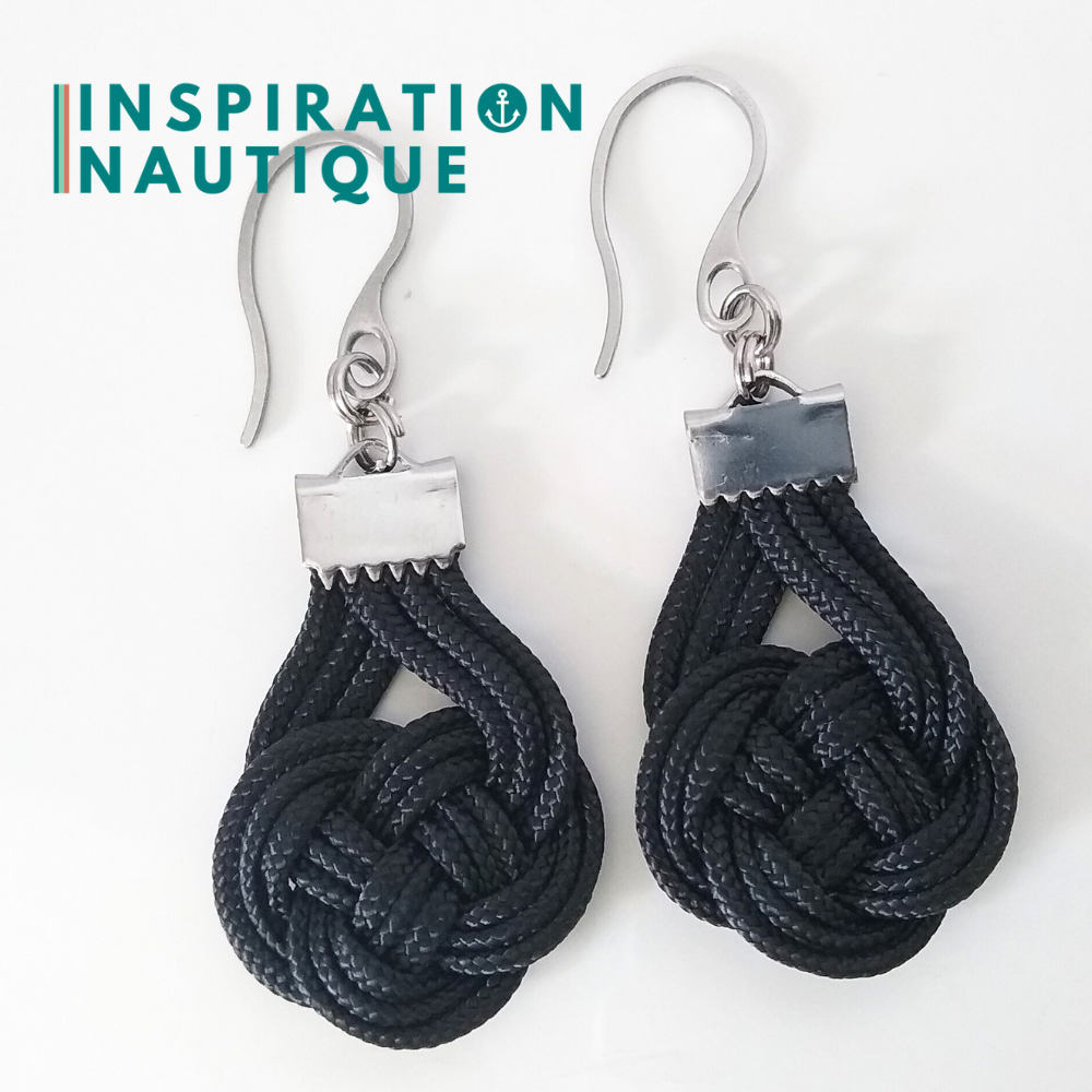 Boucles d'oreilles Double Coin Knot, Noir