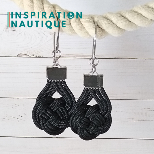 Boucles d'oreilles Double Coin Knot, Noir