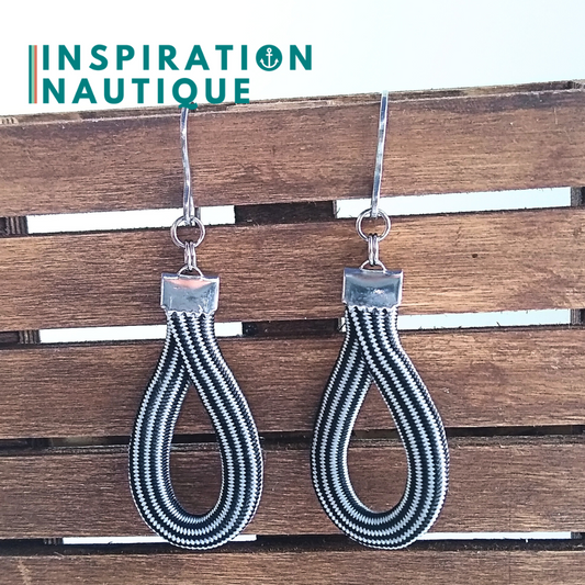 Boucles d'oreilles Goutte, Noir et argenté ligné