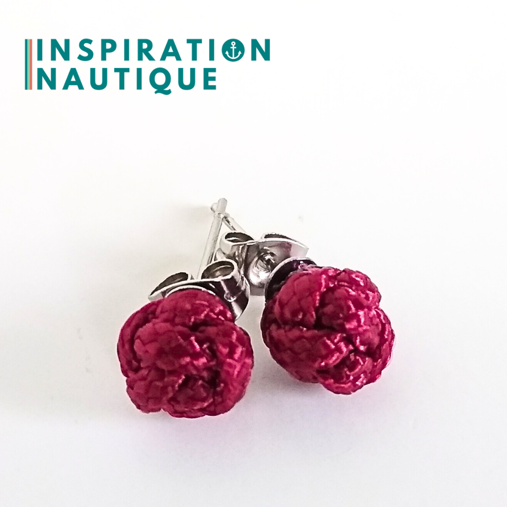 Boucles d'oreilles nautiques, boutons en noeud de sifflet de bosco, Bourgogne