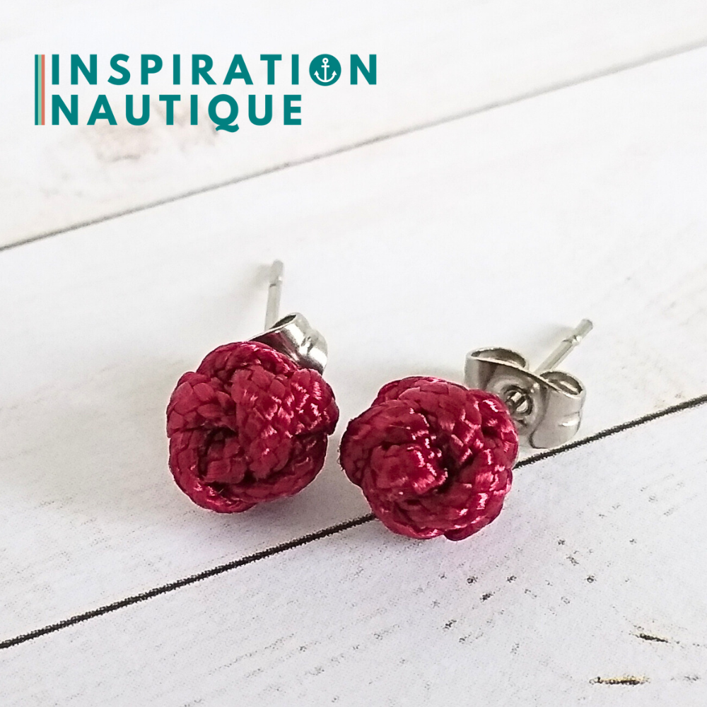 Boucles d'oreilles nautiques, boutons en noeud de sifflet de bosco, Bourgogne