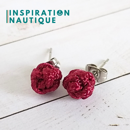 Boucles d'oreilles nautiques, boutons en noeud de sifflet de bosco, Bourgogne