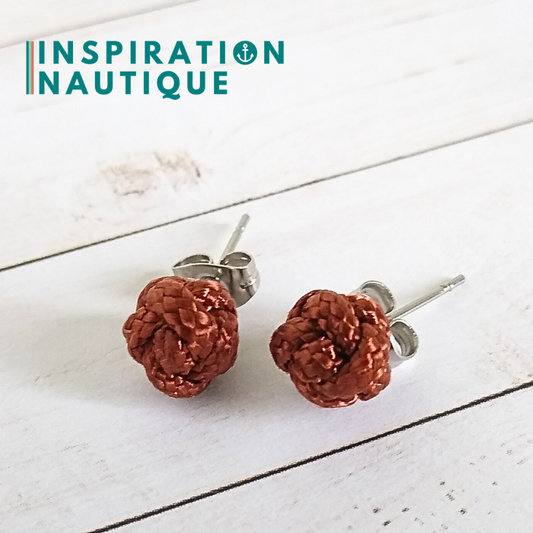 Boucles d'oreilles nautiques, boutons en noeud de sifflet de bosco, Rouille