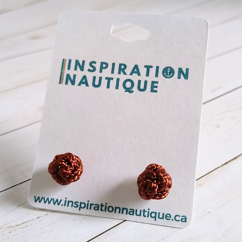 Boucles d'oreilles nautiques, boutons en noeud de sifflet de bosco, Rouille