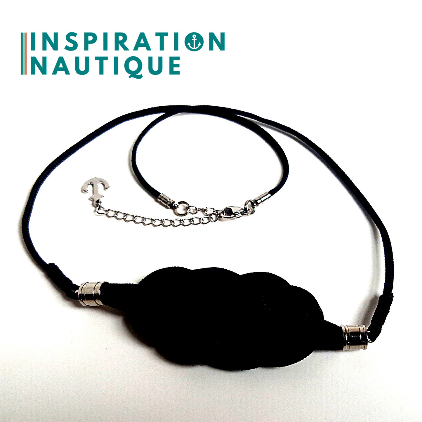 Collier marin avec noeud de carrick en paracorde et acier inoxydable, Noir