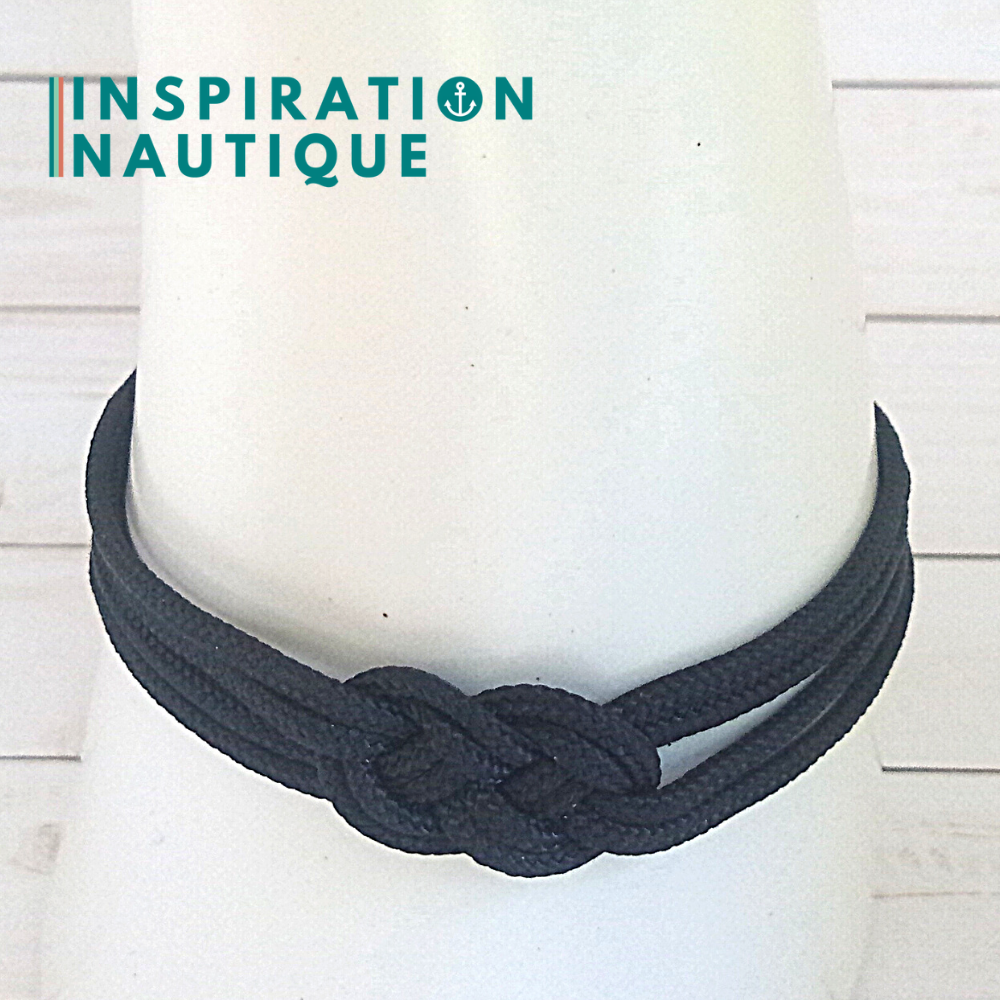 M - Bracelet marin avec mini noeud de carrick double, en petite paracorde et acier inoxydable, Noir, Medium
