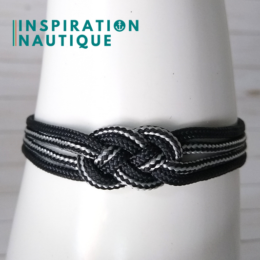 Bracelet marin avec mini noeud de carrick double, Noir, et noir et argenté ligné