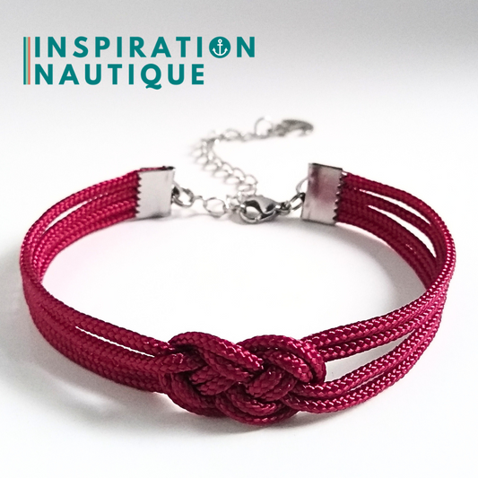 Bracelet marin avec mini noeud de carrick double, en petite paracorde et acier inoxydable, Bourgogne, Medium