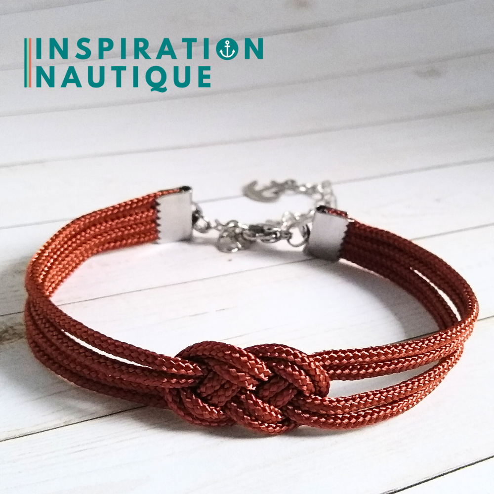 Bracelet marin avec mini noeud de carrick double, en petite paracorde et acier inoxydable, Rouille, Medium