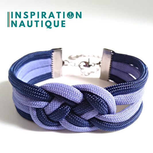 Bracelet marin avec noeud de carrick double, Lavande mauve et marine, Medium