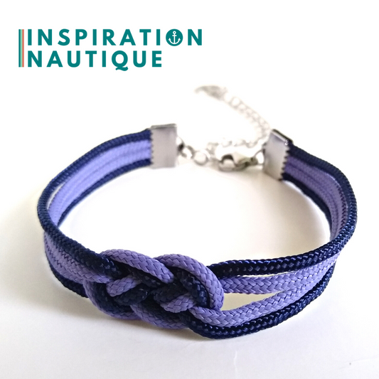 Bracelet marin avec mini noeud de carrick double, Lavande mauve et marine, Medium