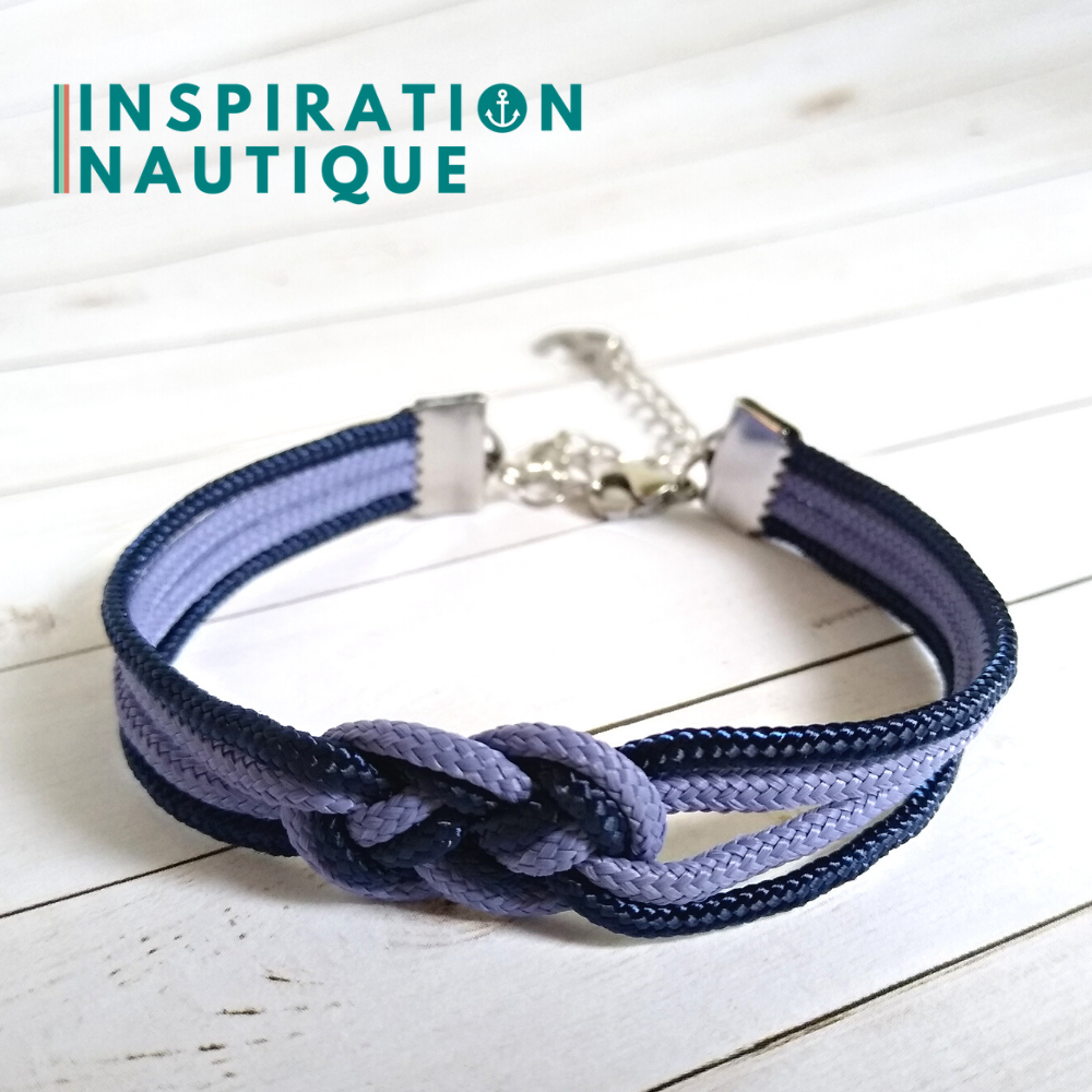 Bracelet marin avec mini noeud de carrick double, Lavande mauve et marine, Medium