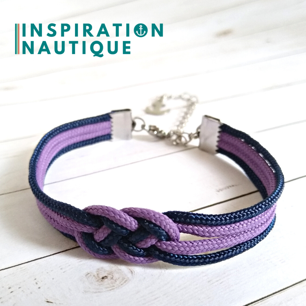 Bracelet marin avec mini noeud de carrick double, Lilas et marine, Medium