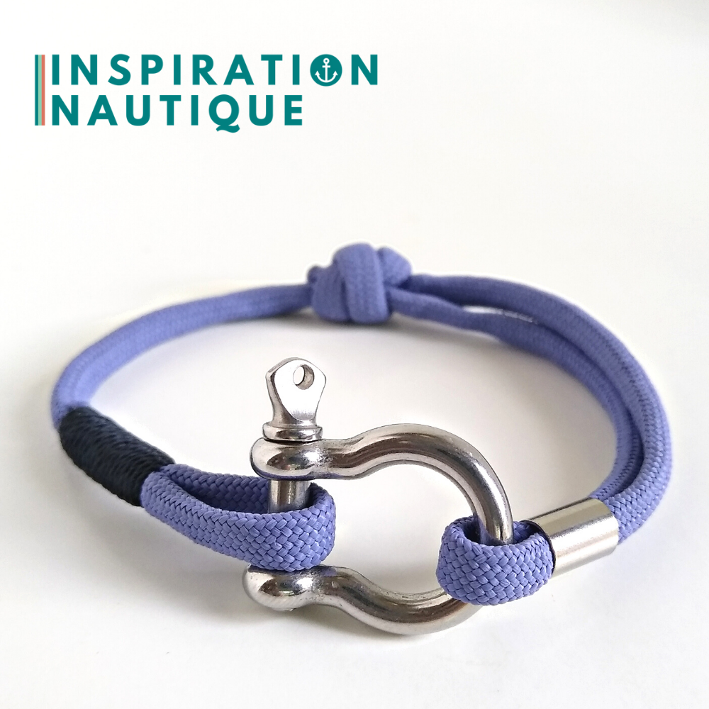 Bracelet marin avec manille en paracorde 550 et acier inoxydable, ajustable, Lavande mauve, surliure marine, Medium