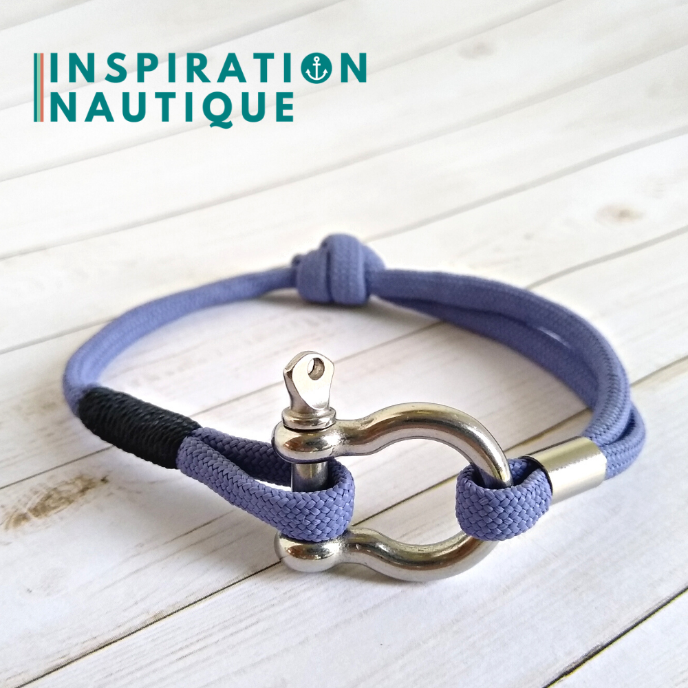 Bracelet marin avec manille en paracorde 550 et acier inoxydable, ajustable, Lavande mauve, surliure marine, Medium