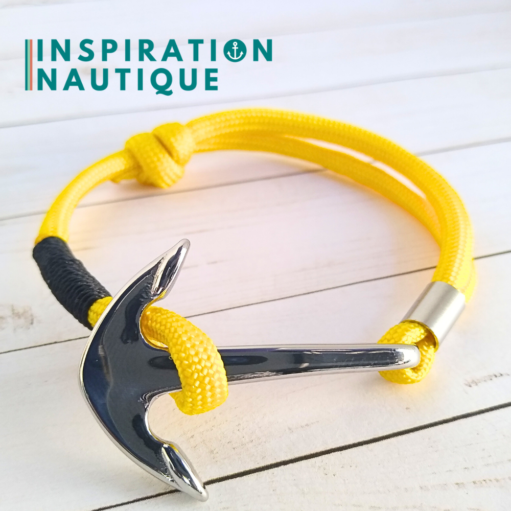 Adjustable anchor bracelet, Yellow, black binding, Medium | Ready to go