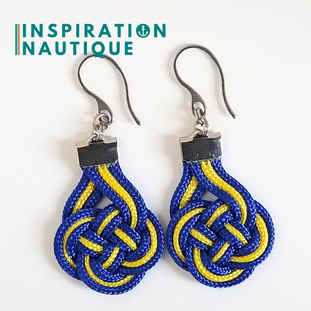 Boucles d'oreilles Double Coin Knot, Bleu et jaune