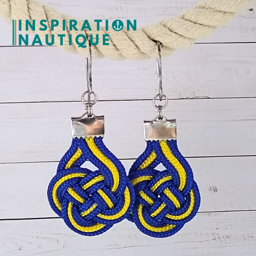 Boucles d'oreilles Double Coin Knot, Bleu et jaune