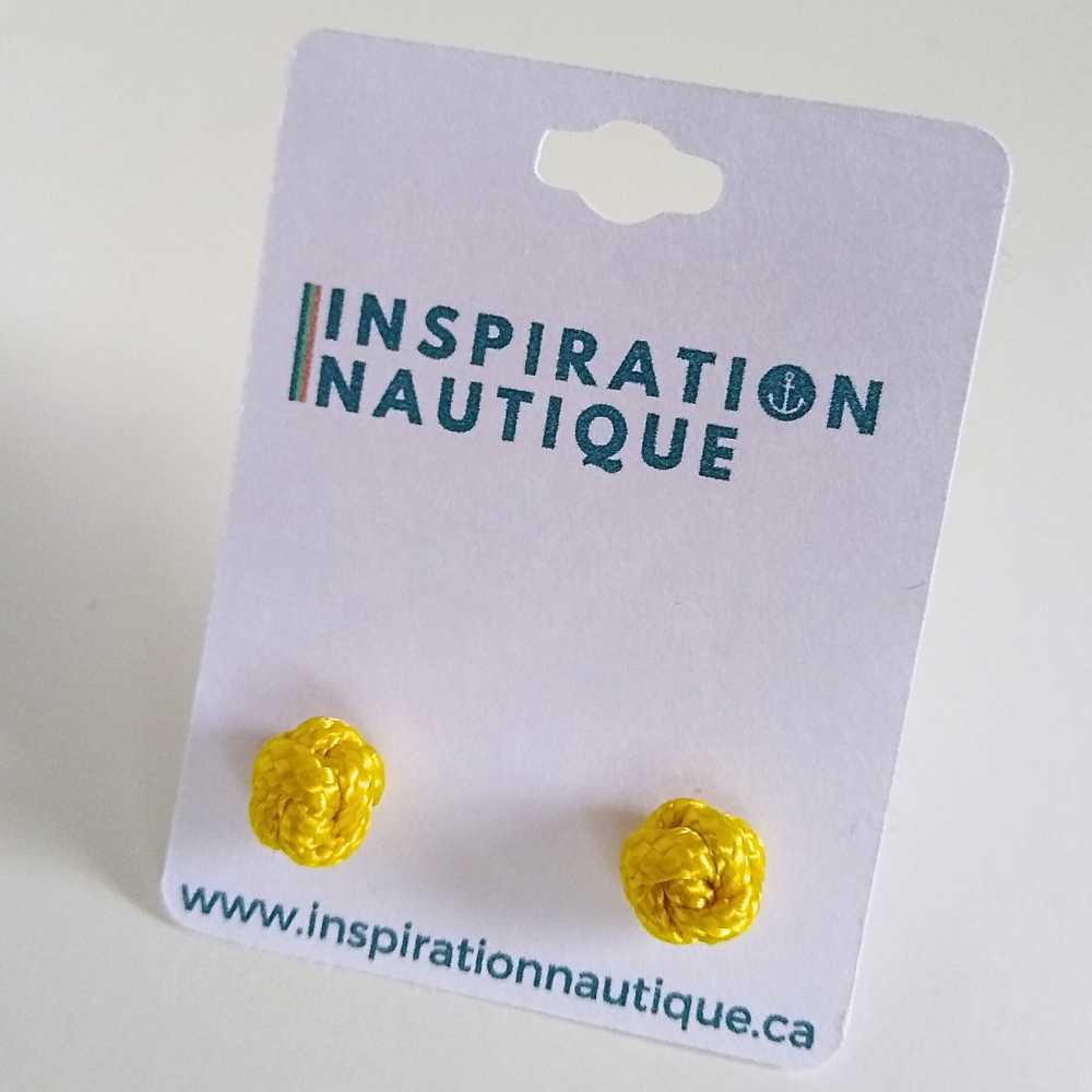 Boucles d'oreilles nautiques, boutons en noeud de sifflet de bosco, Jaune