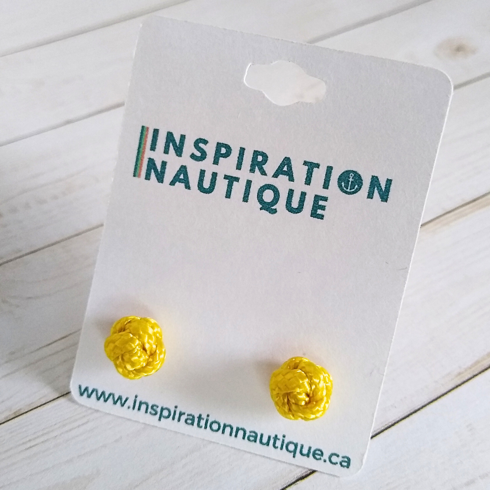 Boucles d'oreilles nautiques, boutons en noeud de sifflet de bosco, Jaune