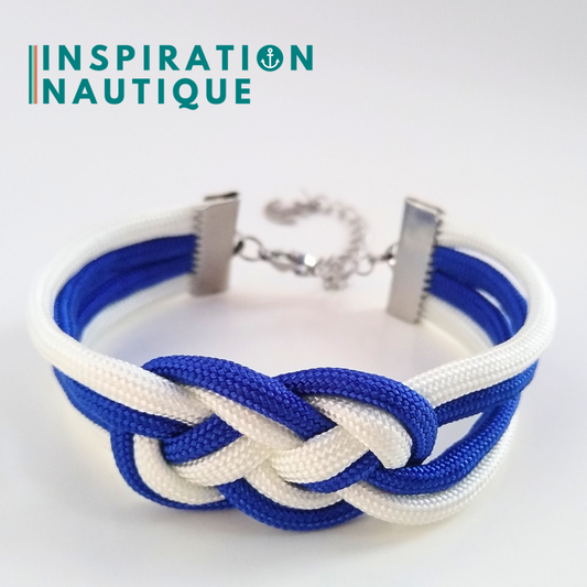 Bracelet marin avec noeud de carrick double, Bleu et blanc, Medium