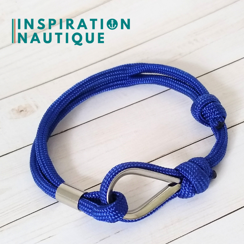 Bracelet marin avec cosse et noeud de pêcheur, Bleu, Medium