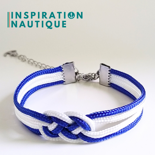 Bracelet marin avec mini noeud de carrick double, Bleu et blanc, Medium