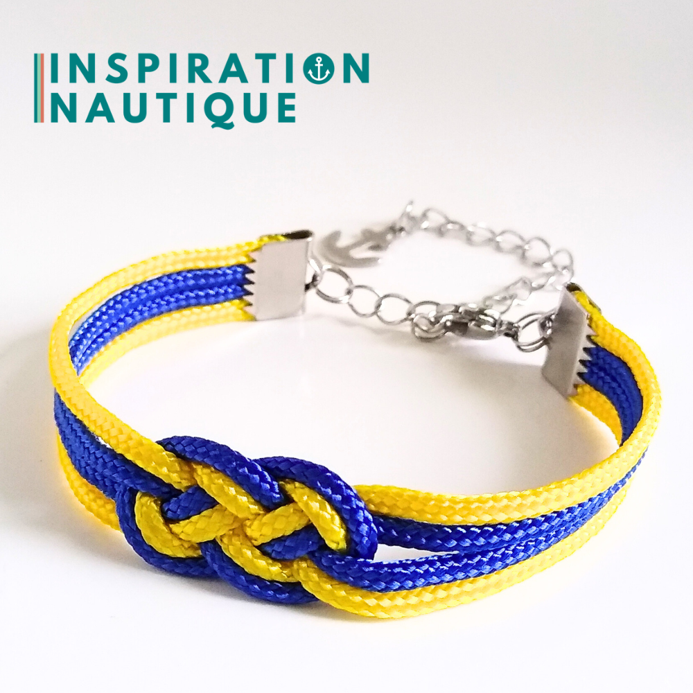 Bracelet marin avec mini noeud de carrick double, Jaune et bleu