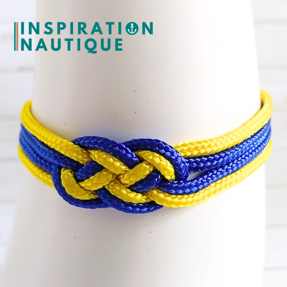 Bracelet marin avec mini noeud de carrick double, Jaune et bleu, Small