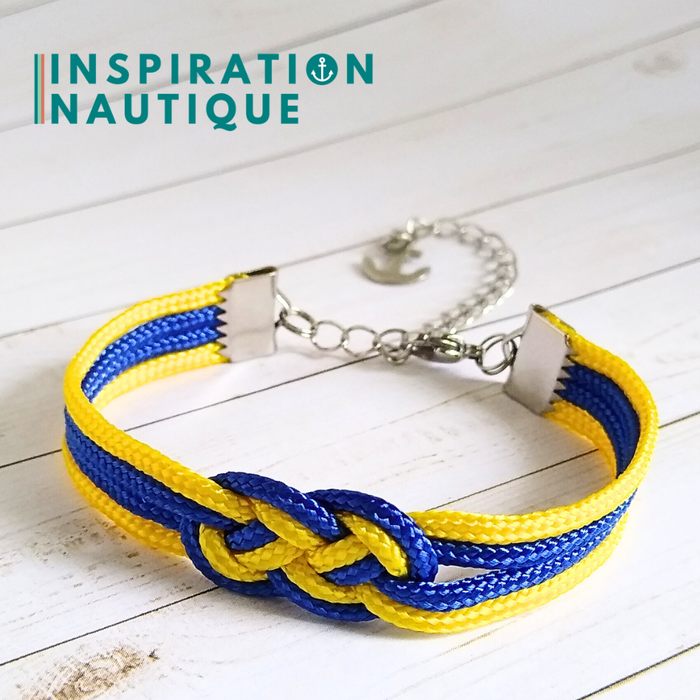 Bracelet marin avec mini noeud de carrick double, Jaune et bleu, Small