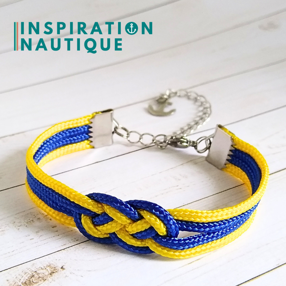 Bracelet marin avec mini noeud de carrick double, Jaune et bleu