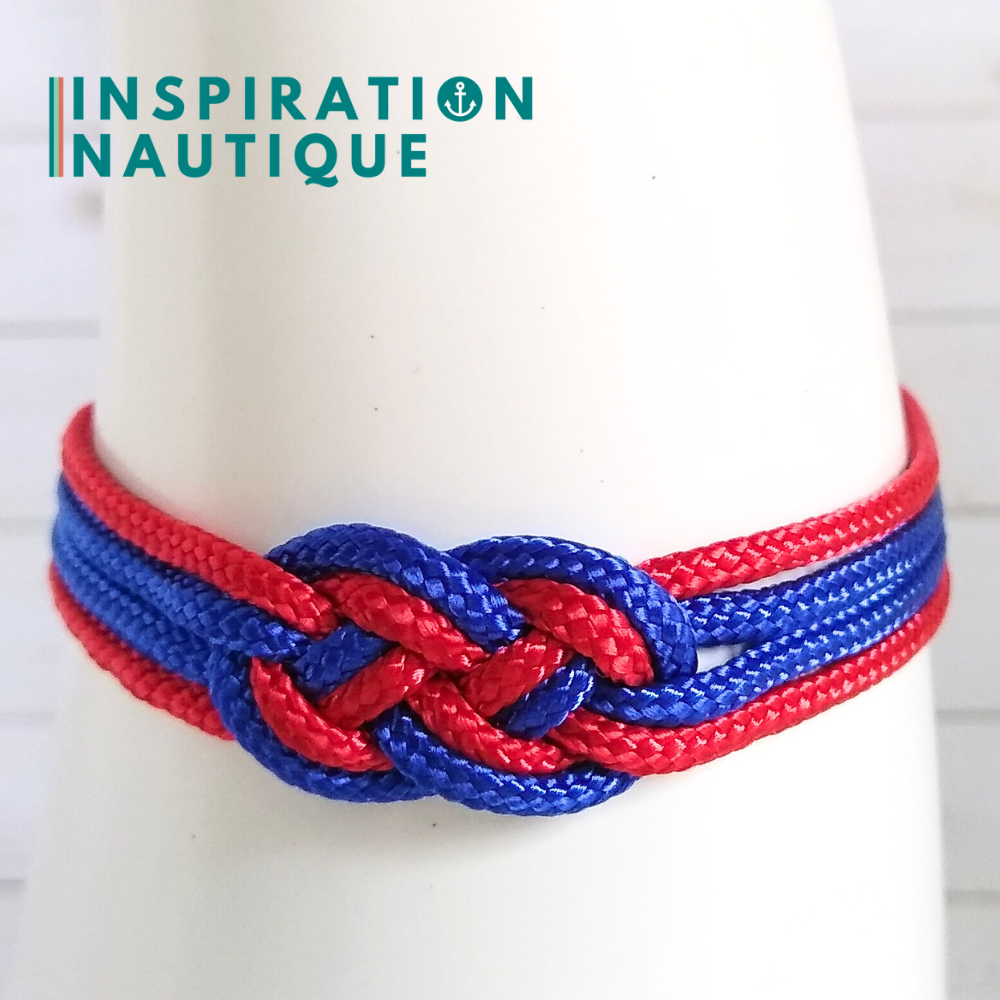 Bracelet marin avec mini noeud de carrick double, Rouge et bleu, Small