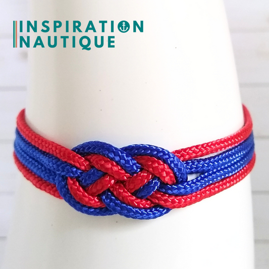 Bracelet marin avec mini noeud de carrick double, Rouge et bleu