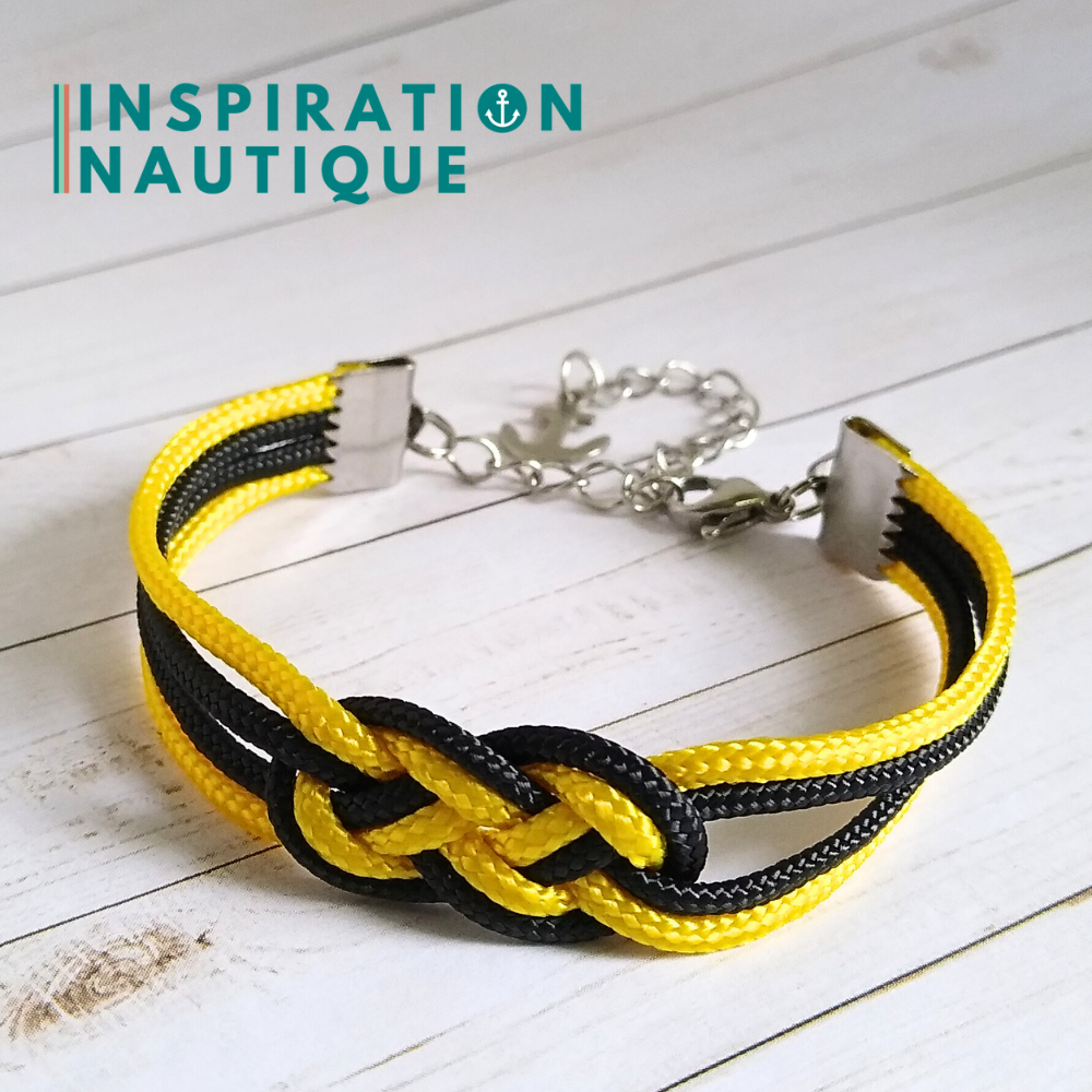 Bracelet marin avec mini noeud de carrick double, Jaune et noir, Small