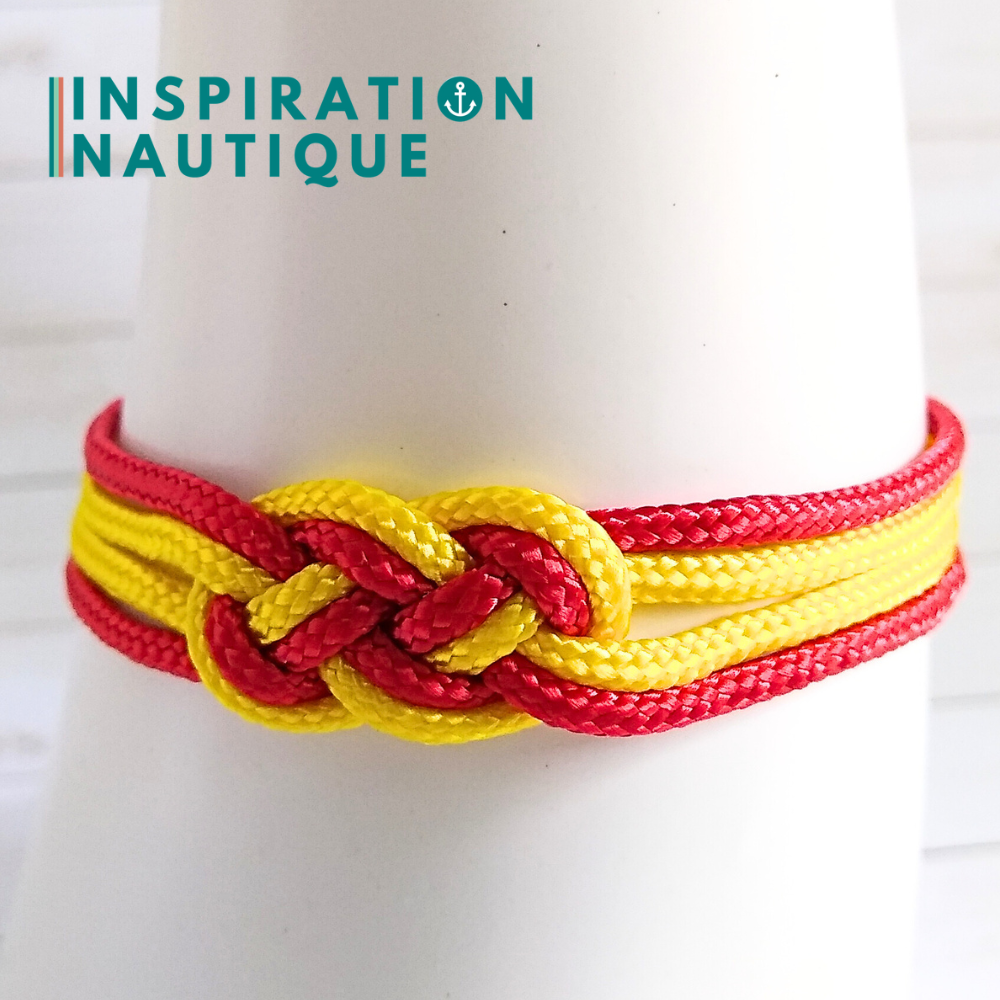 Bracelet marin avec mini noeud de carrick double, Jaune et rouge, Medium
