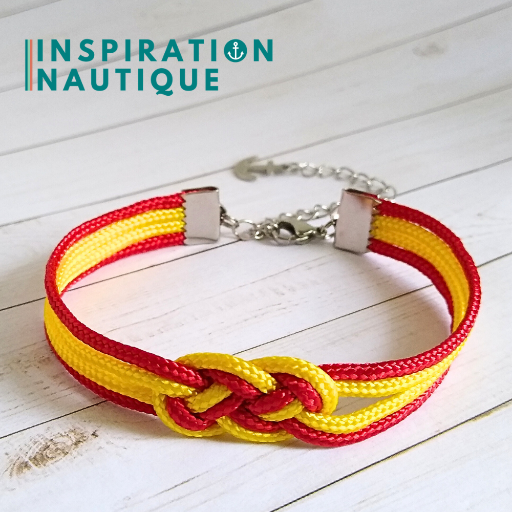 Bracelet marin avec mini noeud de carrick double, Jaune et rouge, Medium