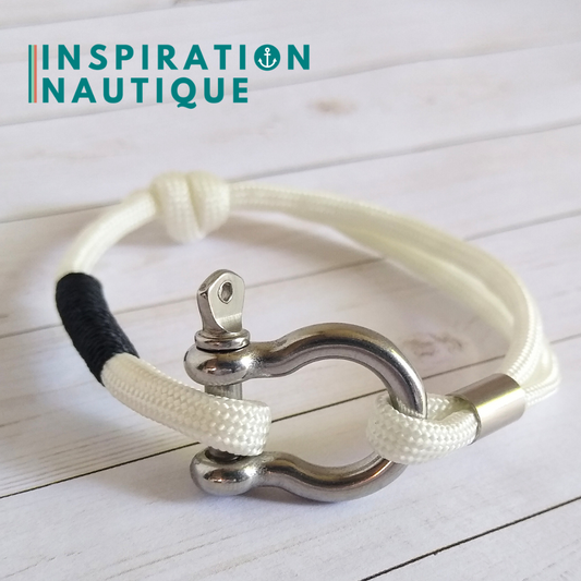 Bracelet marin avec manille en paracorde 550 et acier inoxydable, ajustable, Blanc