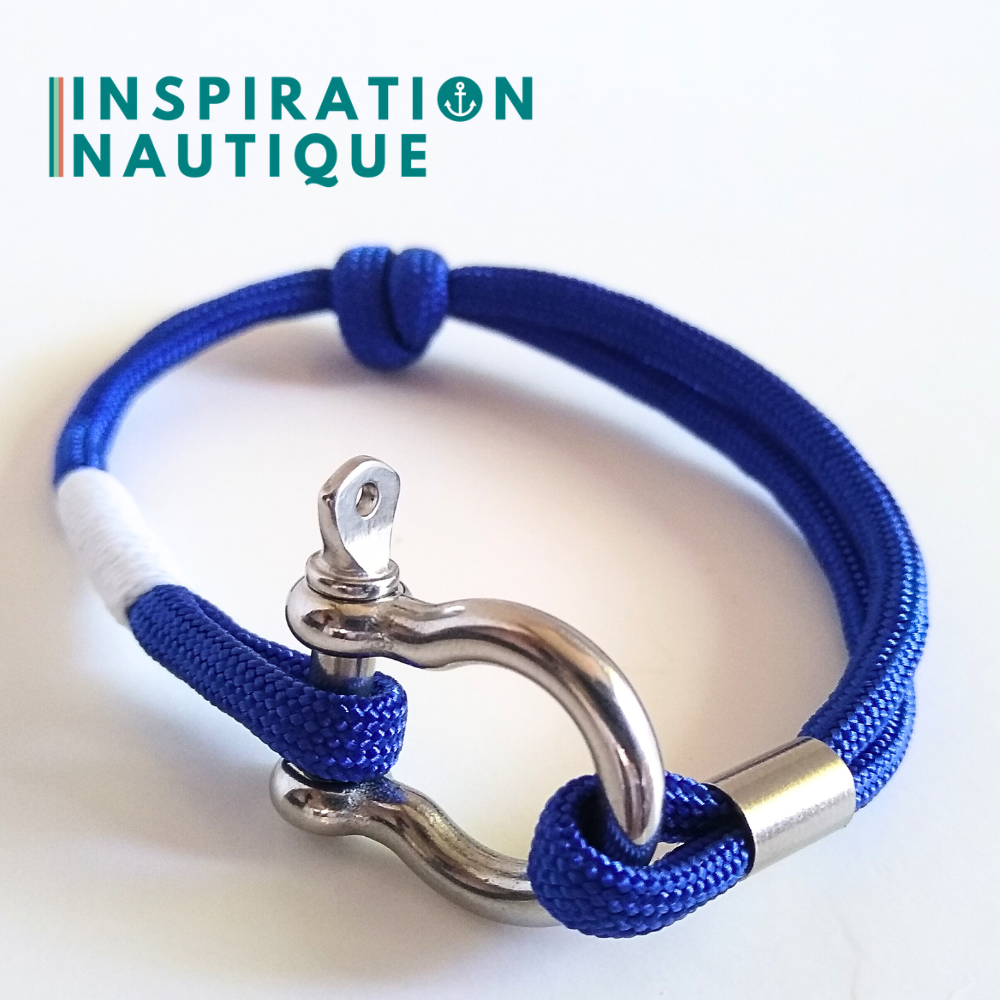 Bracelet marin avec manille en paracorde 550 et acier inoxydable, ajustable, Bleu